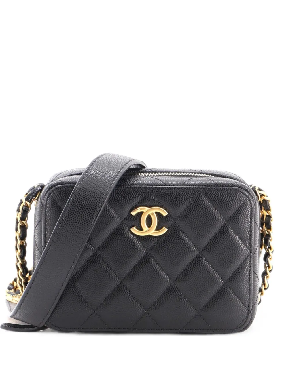 CHANEL Pre-Owned Trousse Twist Your Buttons in pelle Caviar trapuntata con catena e zip a giro - Nero