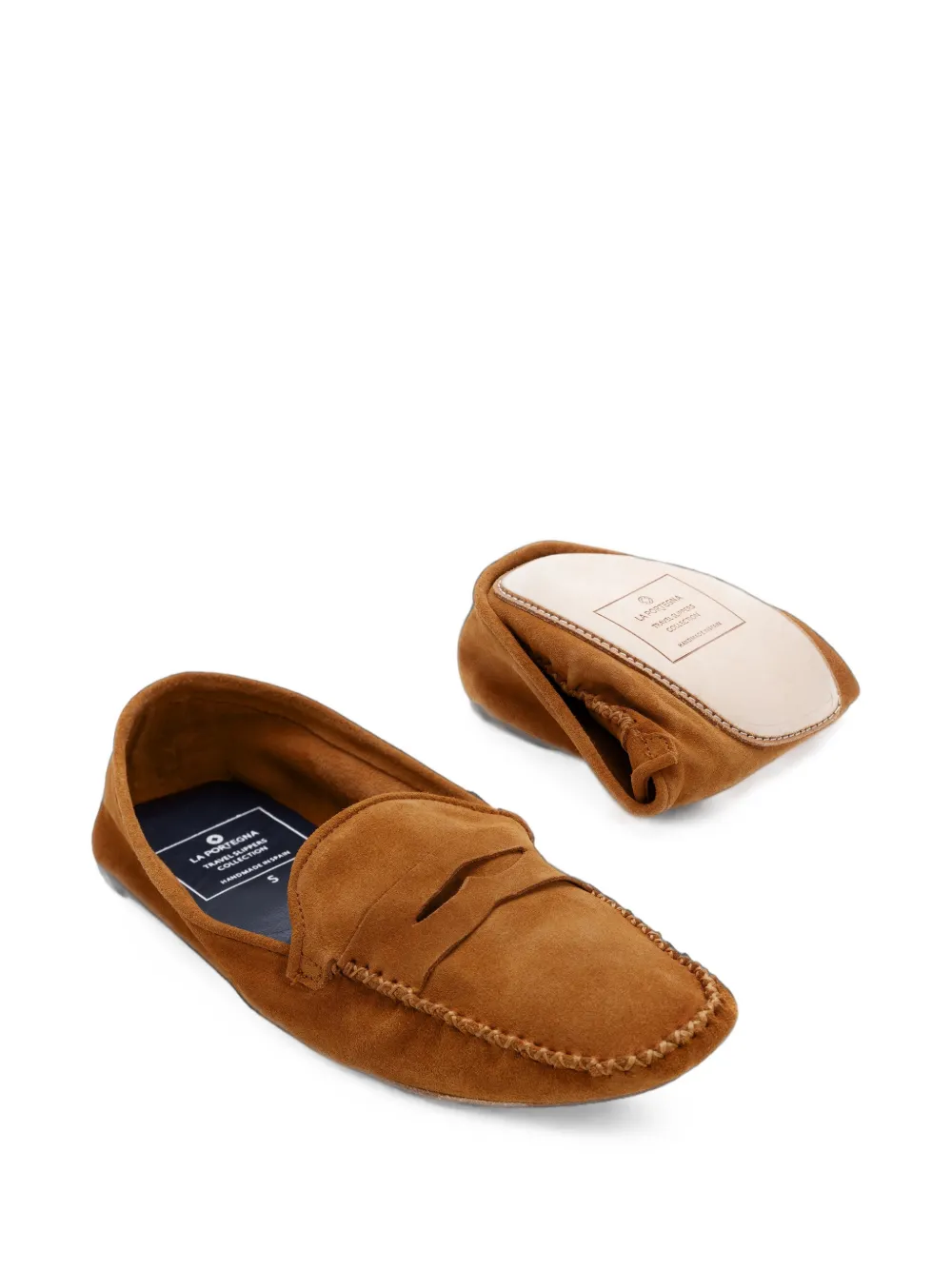 La Portegna Rodrigo suède slippers met loafers Bruin
