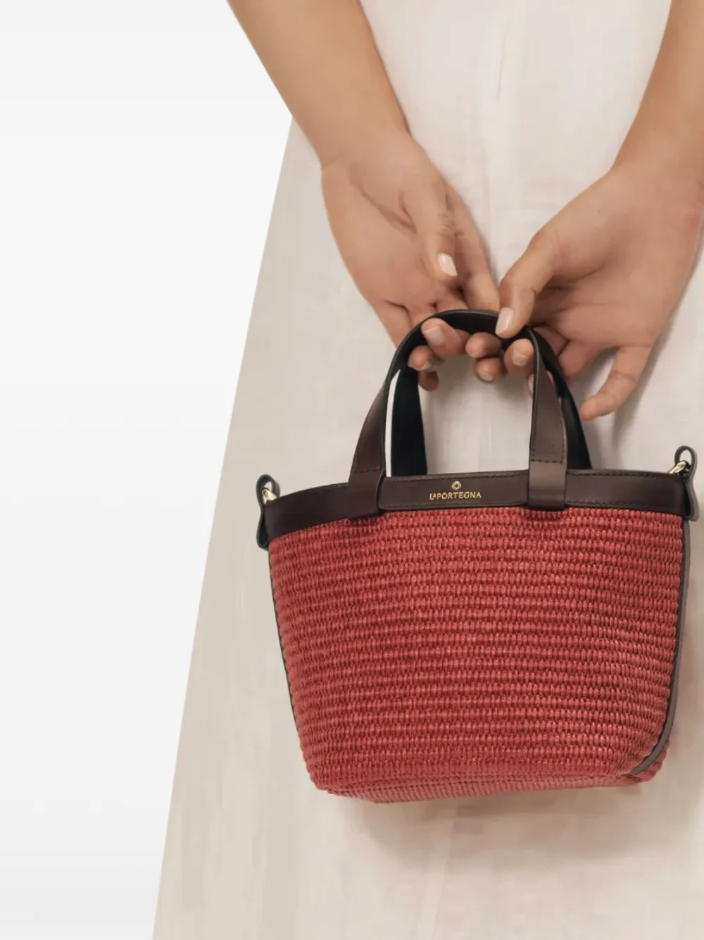 La Portegna Teresita shopper met leren afwerking Rood