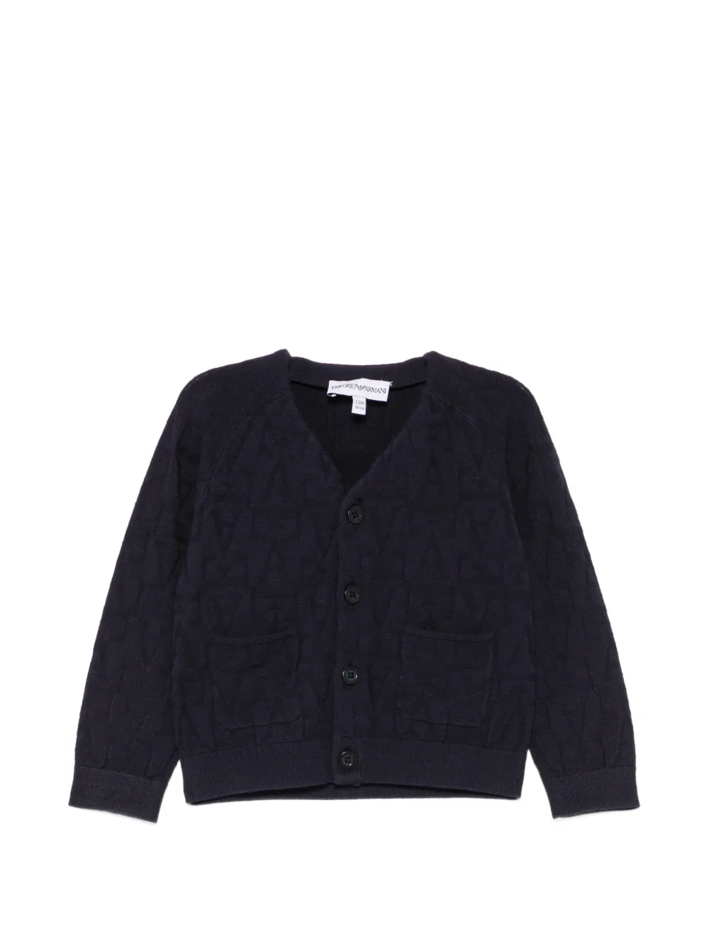Emporio Armani Kids cardigan à col v et motif monogrammé - Bleu Emporio Armani Kids cardigan à col v et motif monogrammé - Bleu