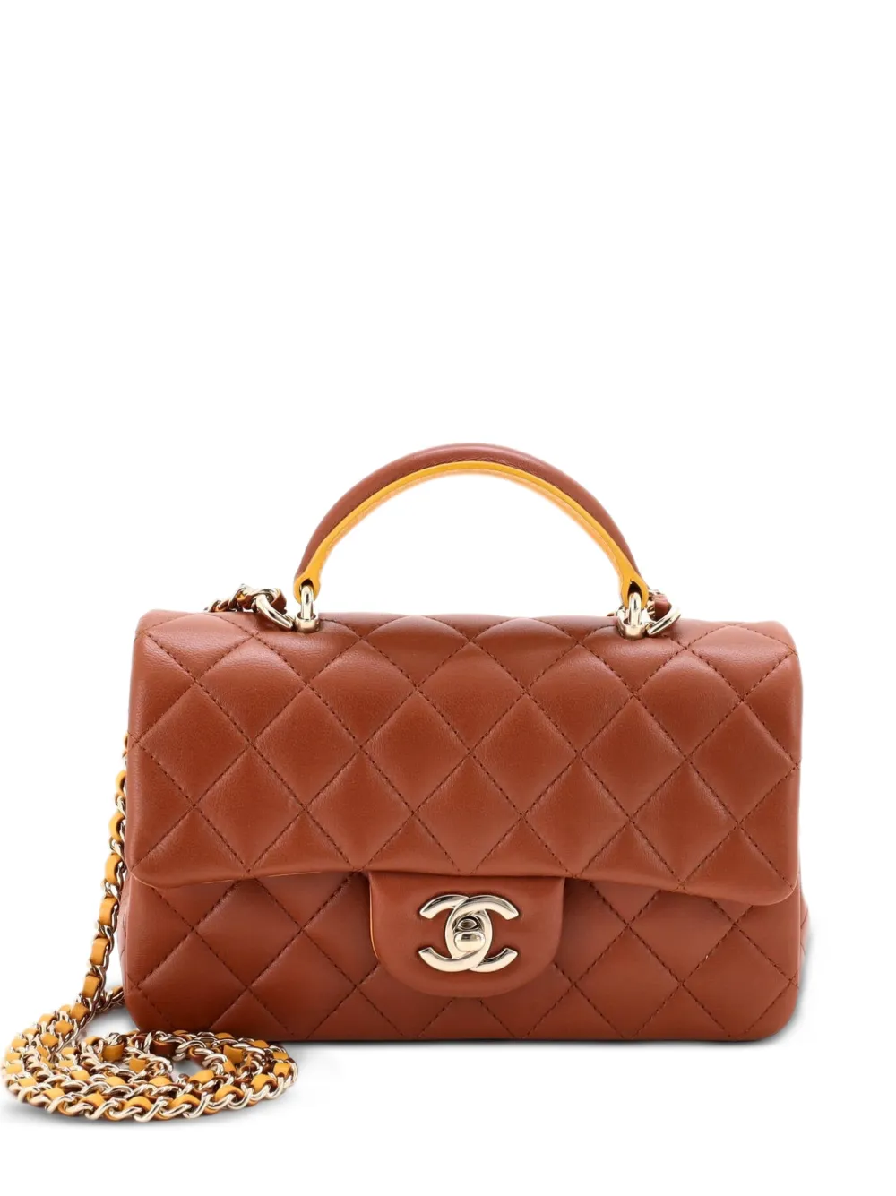 CHANEL Pre-Owned Classic Single Flap Top Handle Bag Quilted Lambskin Mini shoulder bag - Marrone