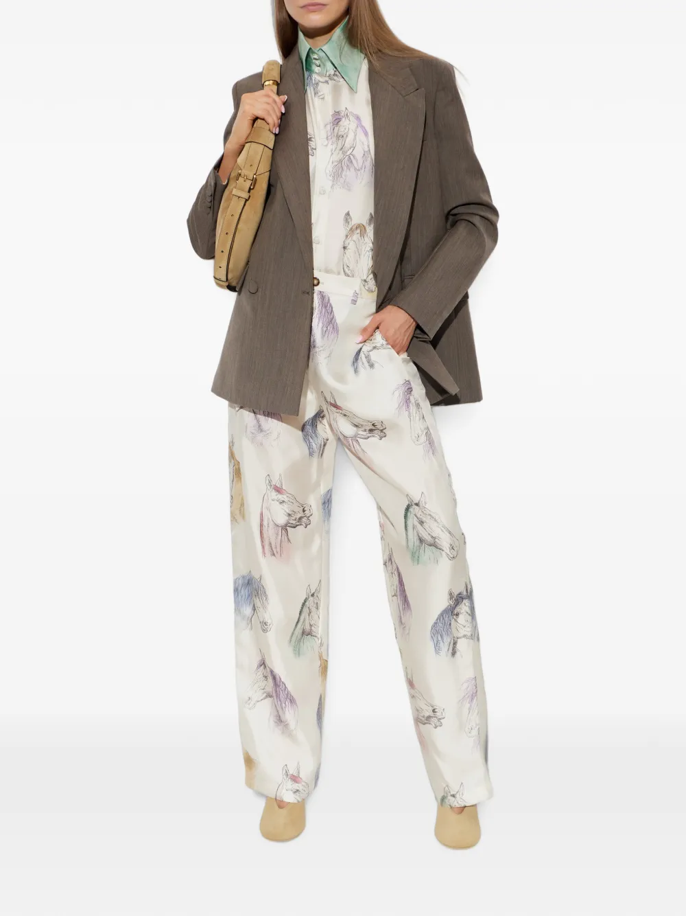 Moschino Zijden overhemd met paardenprint Beige