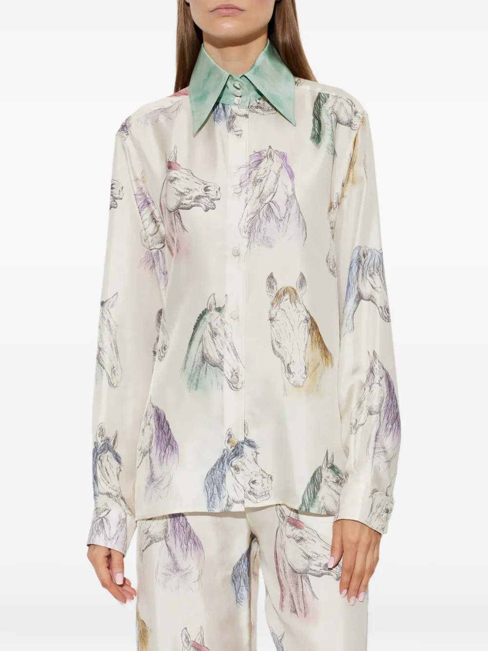 Moschino Zijden overhemd met paardenprint Beige