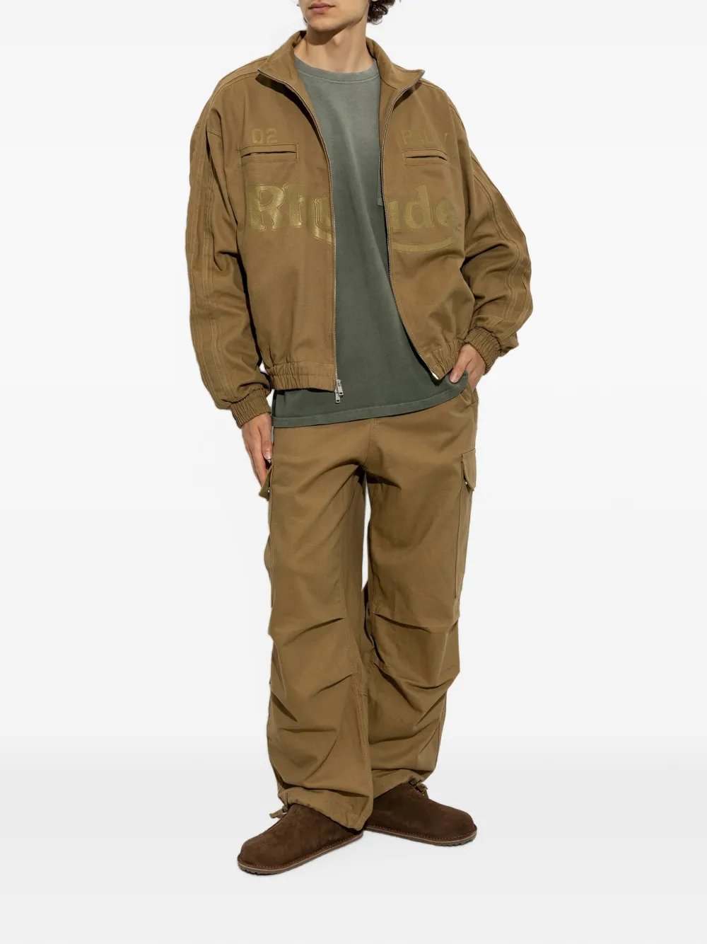 RHUDE Track jack met logoprint en rits Bruin