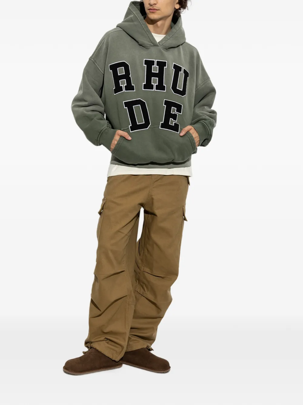 RHUDE Hoodie met logopatch Groen