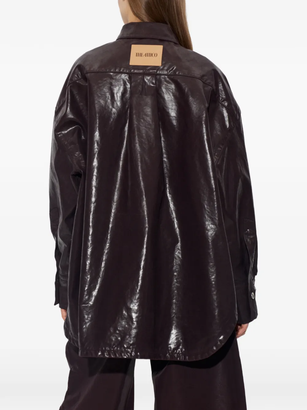 The Attico Plum Shimmer-finish Cut-out Jacket in Brown, view 4