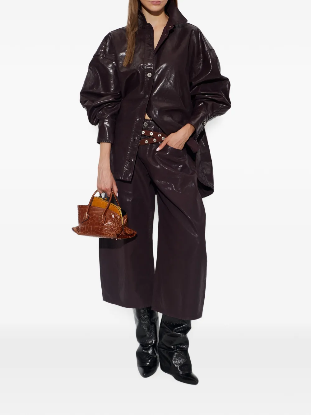 The Attico Plum Shimmer-finish Cut-out Jacket in Brown, view 2
