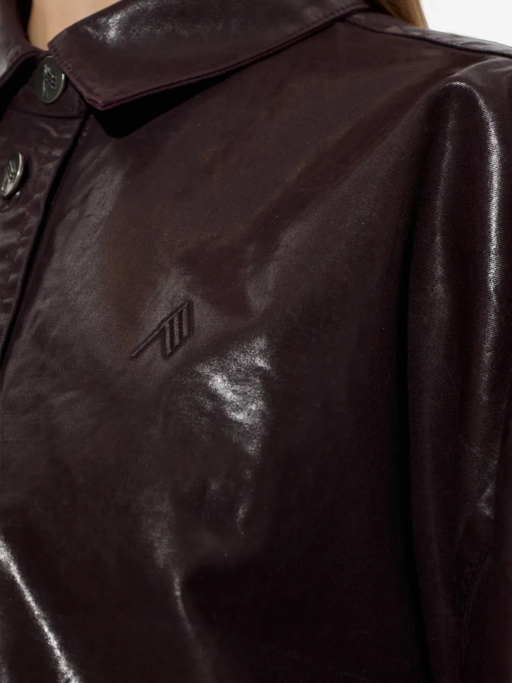 The Attico Plum Shimmer-finish Cut-out Jacket in Brown, view 5