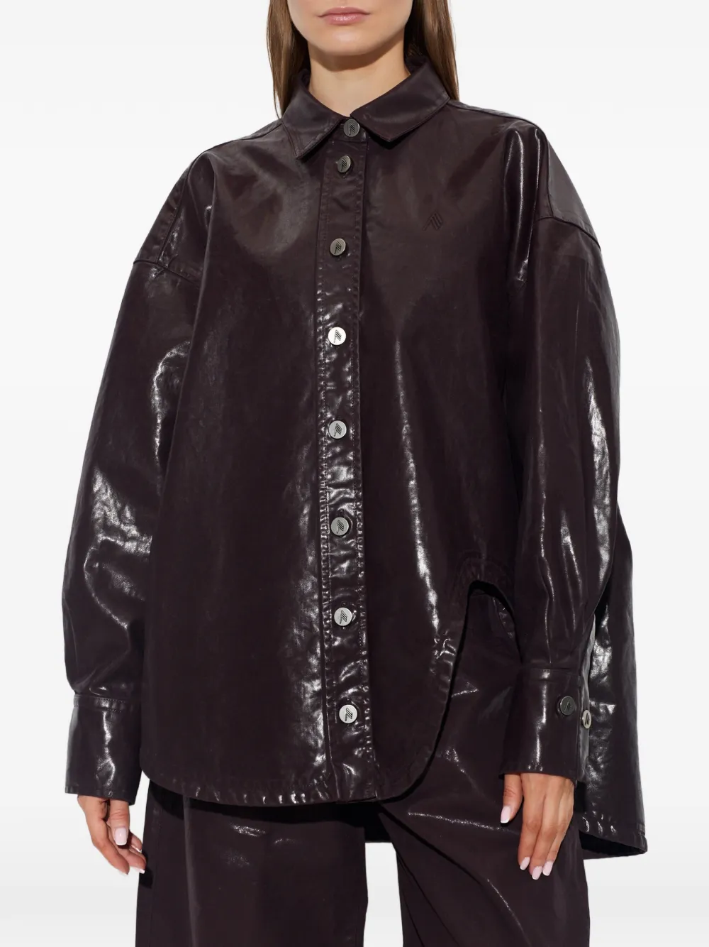 The Attico Plum Shimmer-finish Cut-out Jacket in Brown, view 3