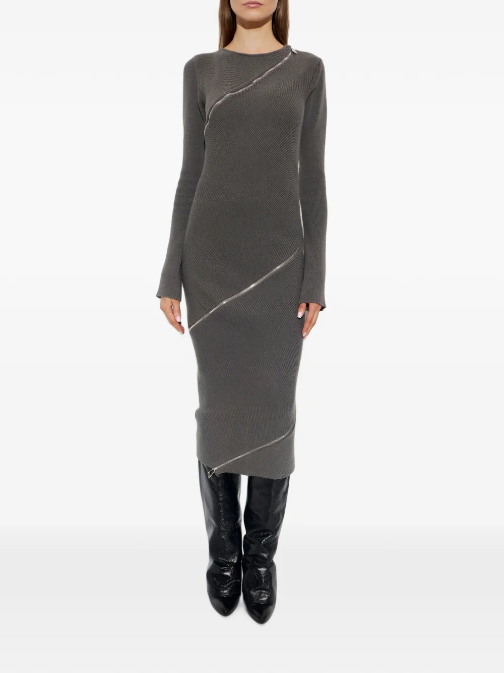 The Attico zip-detail ribbed-knit midi dress Grijs