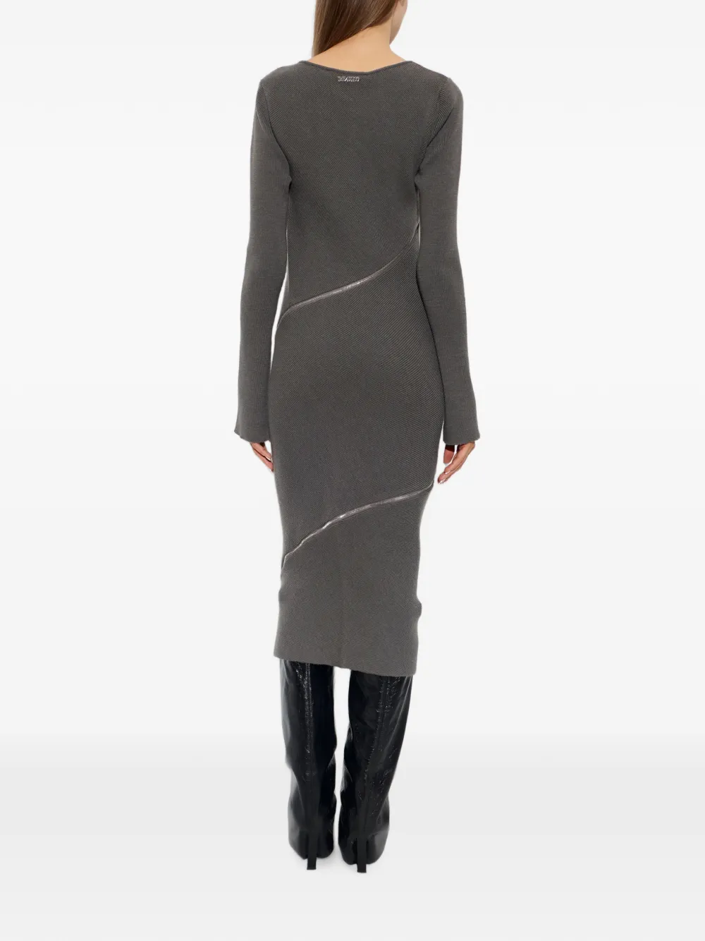 The Attico zip-detail ribbed-knit midi dress Grijs