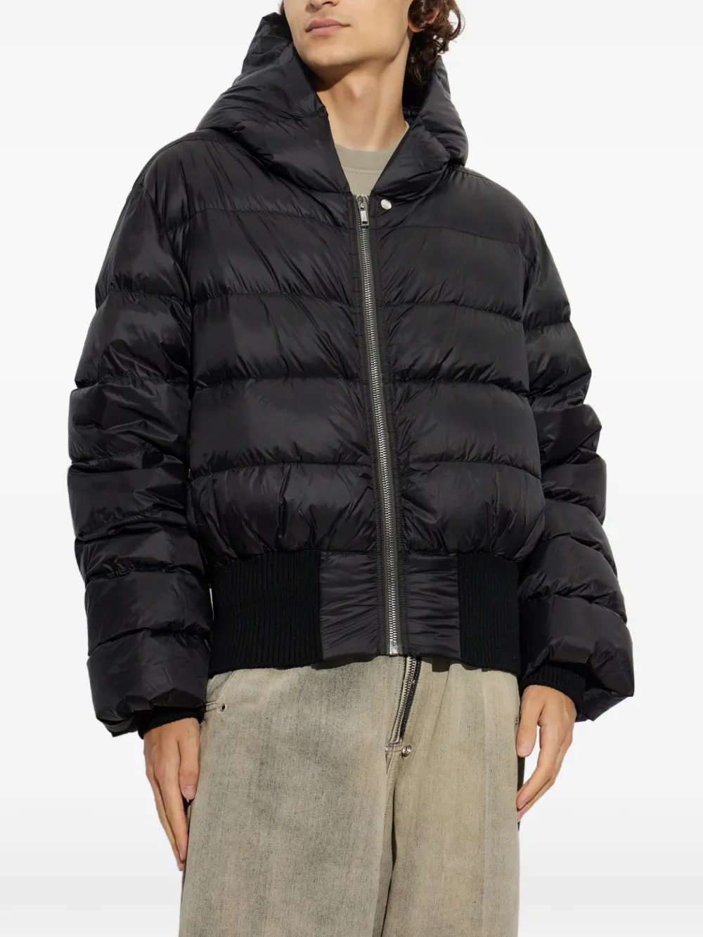 Rick Owens Tower gewatteerd jack met capuchon Zwart