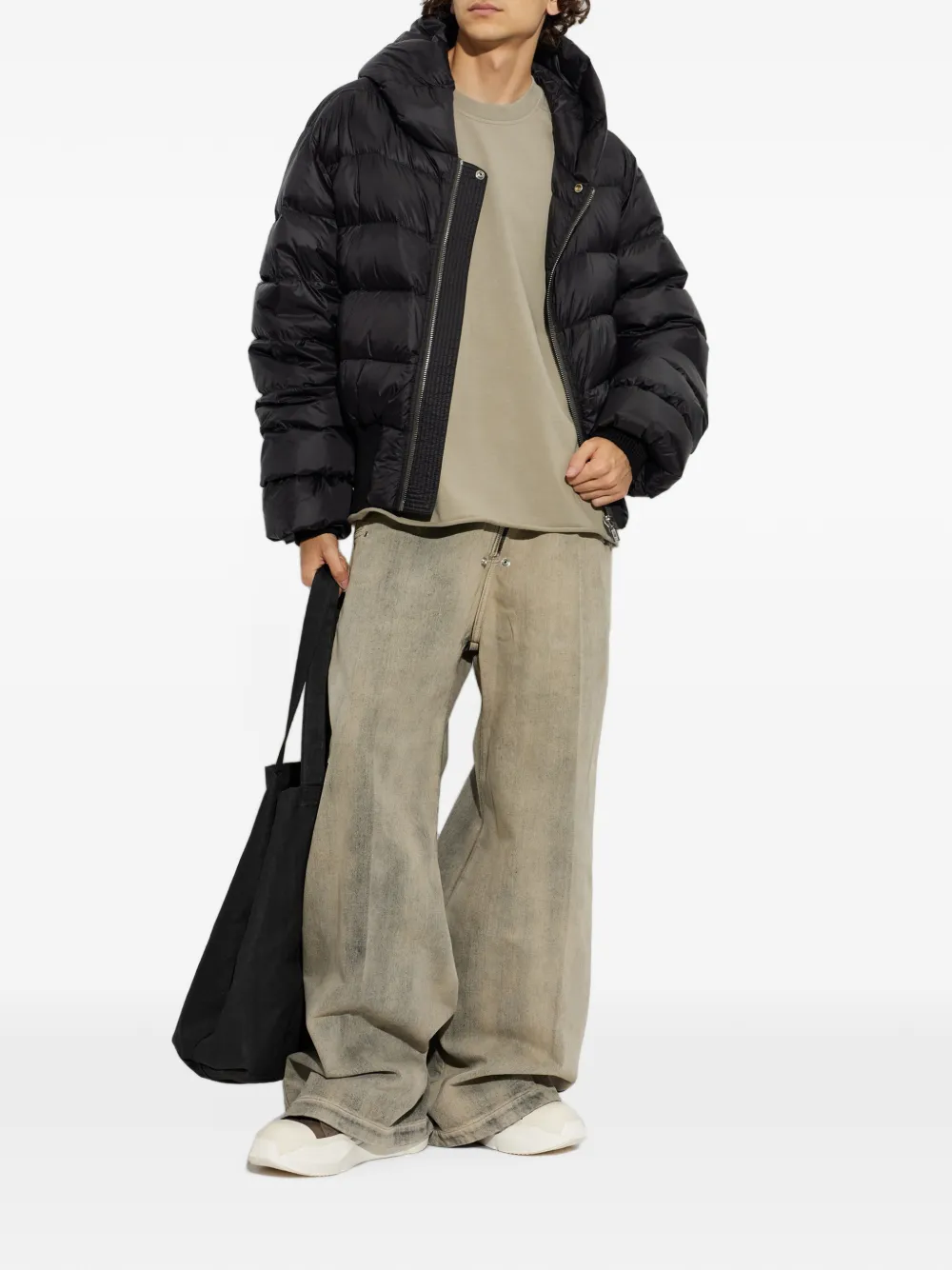 Rick Owens Tower gewatteerd jack met capuchon Zwart