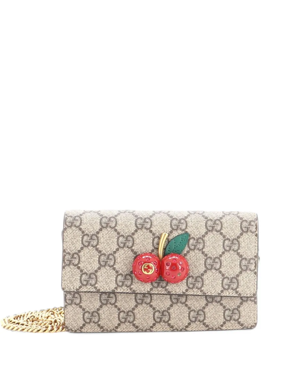 Gucci Pre-Owned Borsa a tracolla Cherries mini in tela cerata GG con catena - Marrone