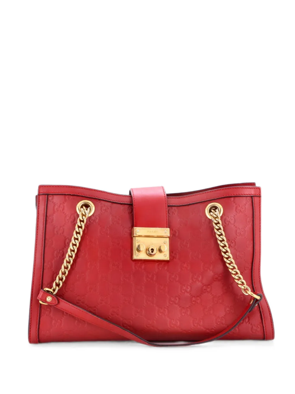 Gucci Pre-Owned Padlock Chain Guccissima Leather Medium tote bag - Rosso