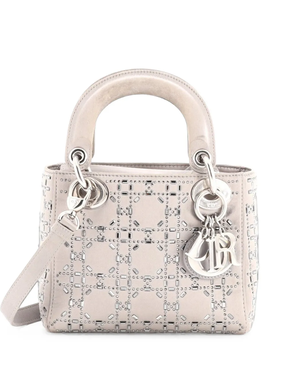Christian Dior Pre-Owned Lady Dior Bag Crystal Embellished Cannage Quilt Satin Mini satchel - Grau