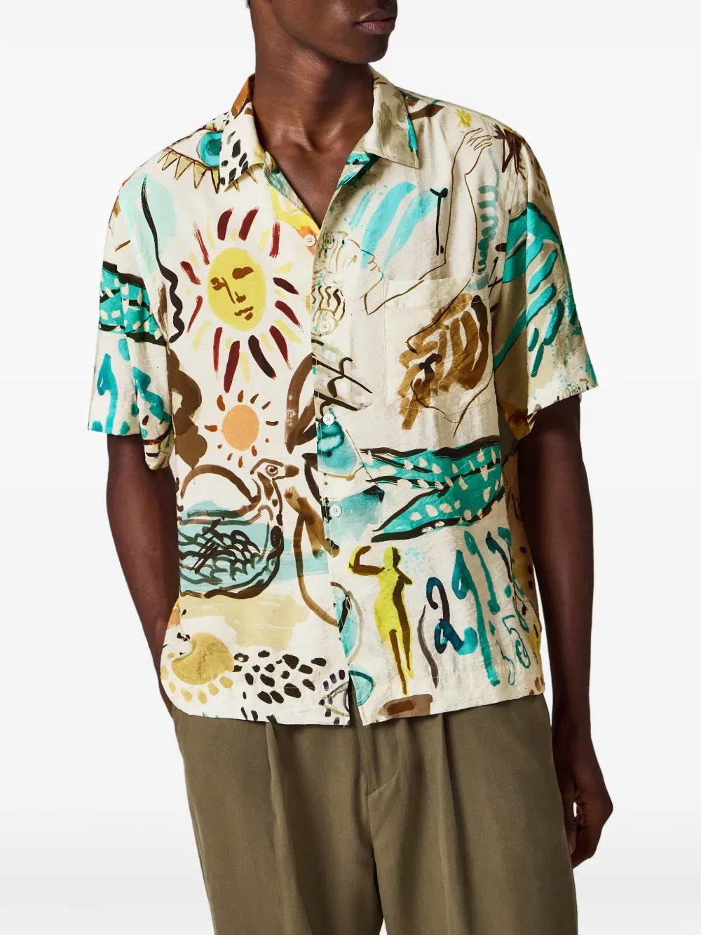 Paul Smith Overhemd van viscoseblend met Ink Works-print Beige