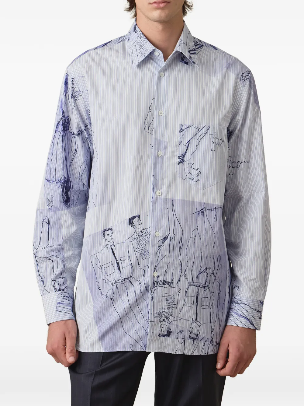 Paul Smith Oversized overhemd met lichtblauwe illustratiestreep