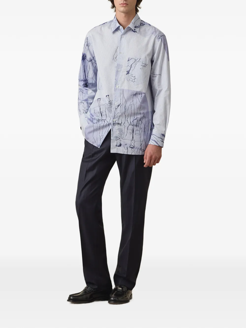 Paul Smith Oversized overhemd met lichtblauwe illustratiestreep