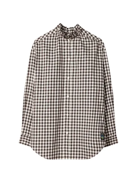 Paul Smith brown check brushed-cotton frill shirt