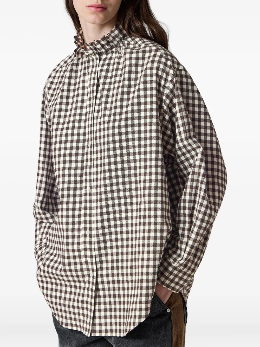 Paul Smith Geruite blouse van geborsteld katoen met franje Bruin