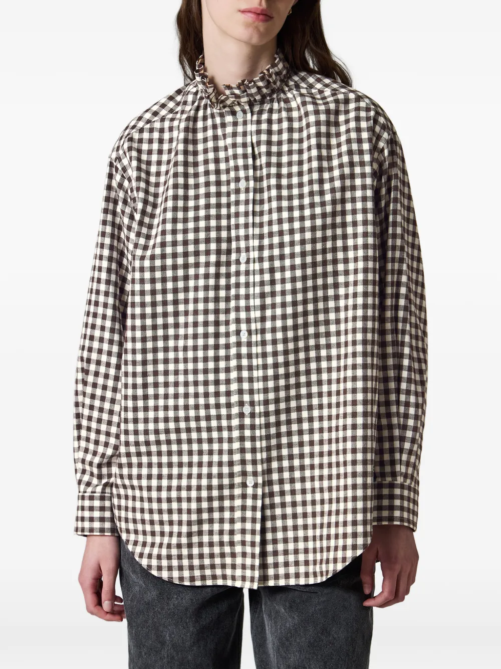 Paul Smith Geruite blouse van geborsteld katoen met franje Bruin