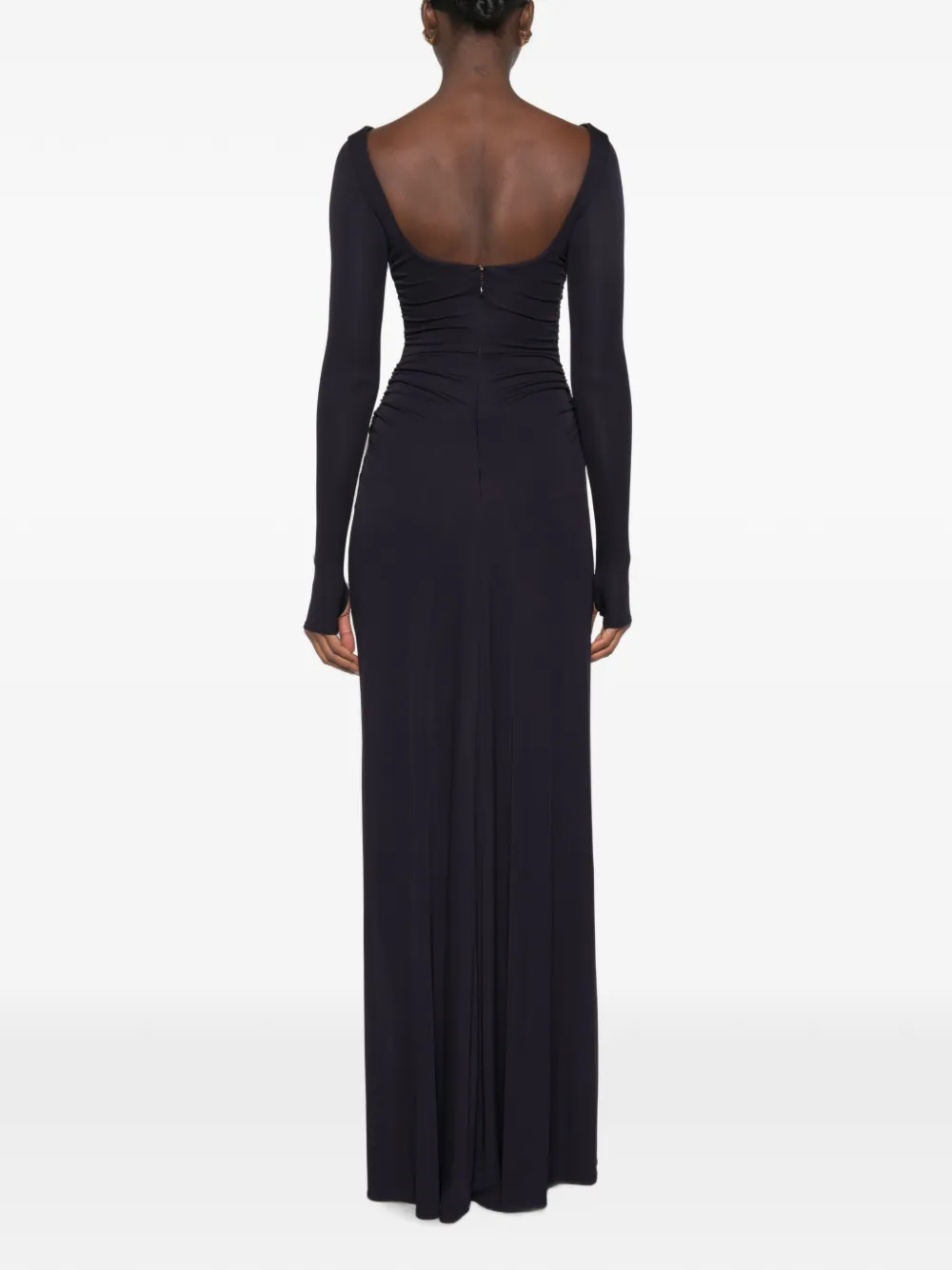Elisabetta Franchi Asymmetrische jurk met ruches en logoplakkaat Zwart