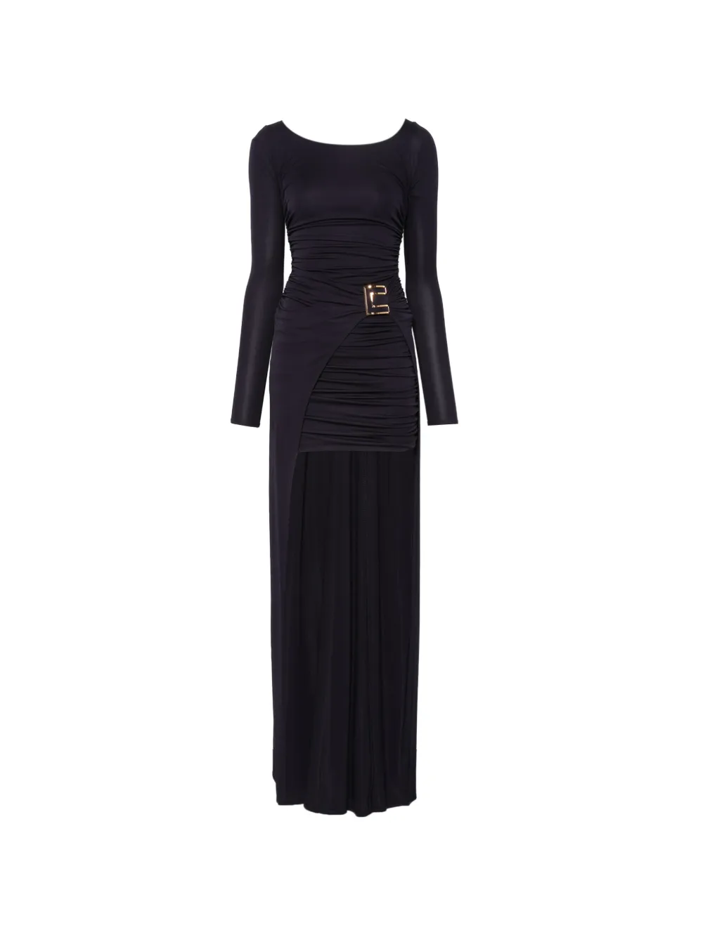 Elisabetta Franchi ruched logo-plaque asymmetric dress - Nero