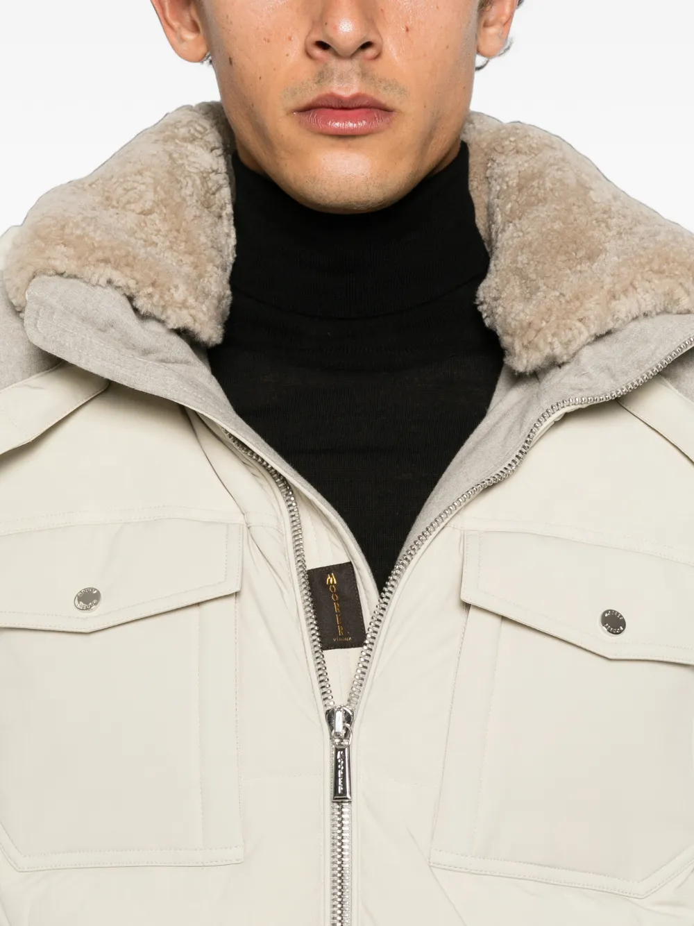 Moorer Alarick shearling-collar quilted jacket Beige