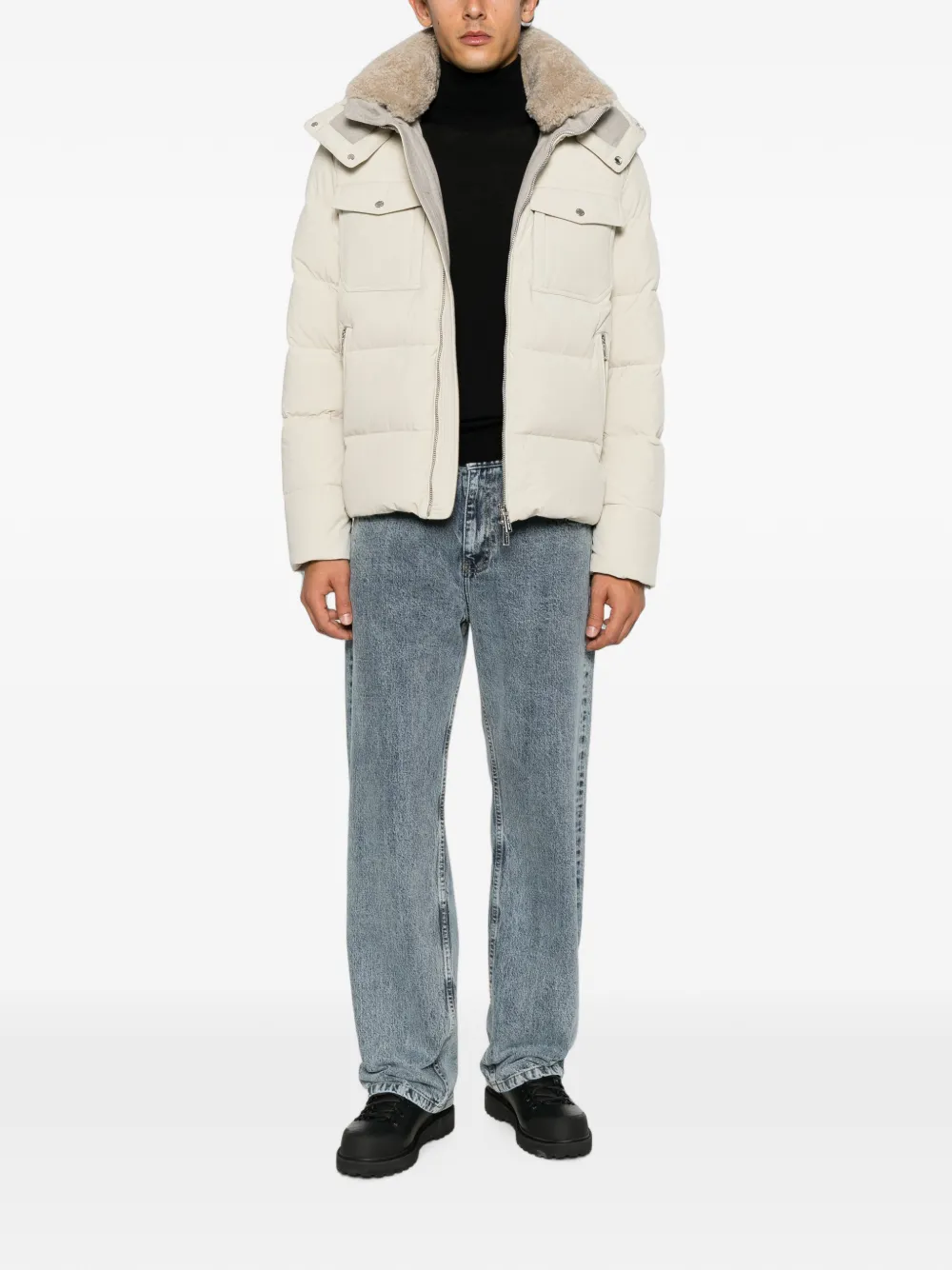 Moorer Alarick shearling-collar quilted jacket Beige