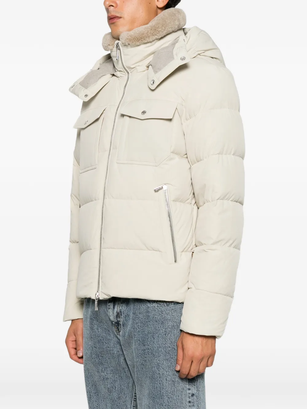 Moorer Alarick shearling-collar quilted jacket Beige