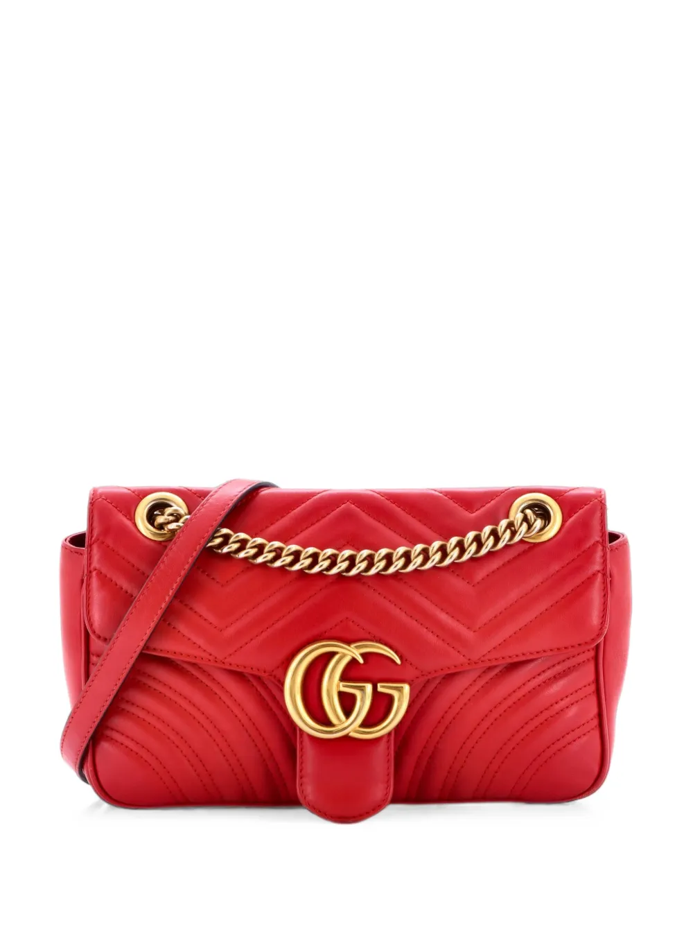 Gucci Pre-Owned GG Marmont Flap Bag Matelasse Leather Medium shoulder bag - Rosso