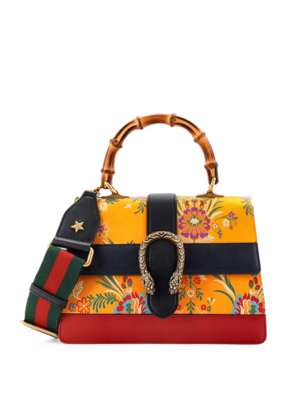 Gucci Pre-Owned Dionysus Bamboo Top Handle Bag Floral Jacquard with Leather Medium satchel - Blu