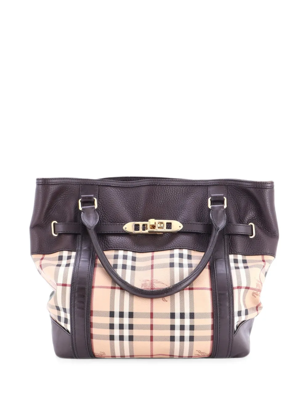 Burberry Pre-Owned Borsa tote Golderton media in tela cerata con motivo Haymarket Check e pelle - Marrone