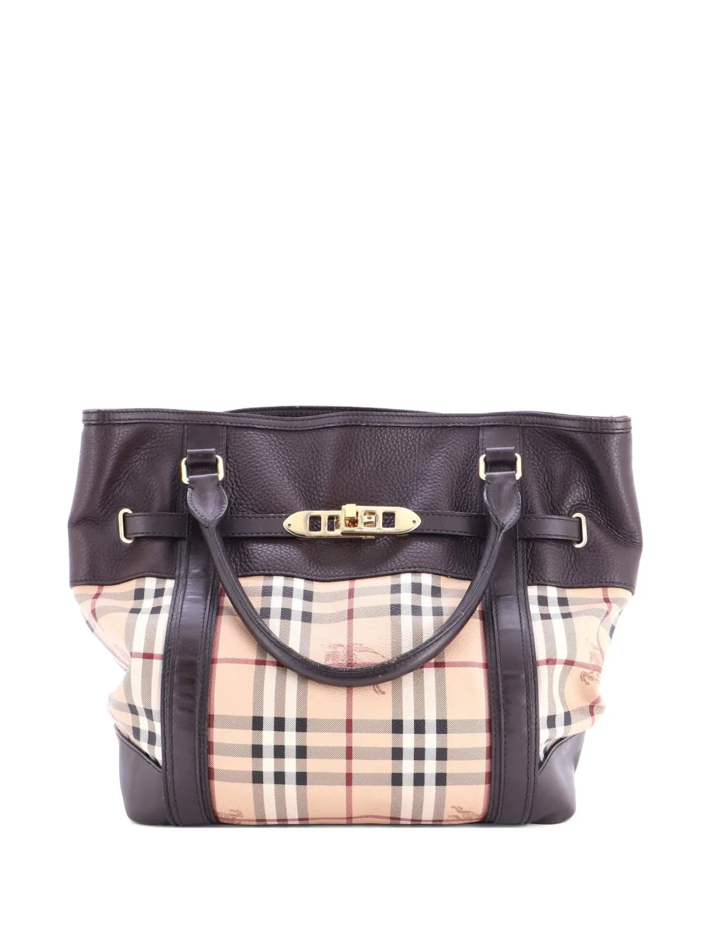 Burberry Pre-Owned Mittelgroße Golderton Haymarket Tote Bag aus beschichtetem Canvas - Braun