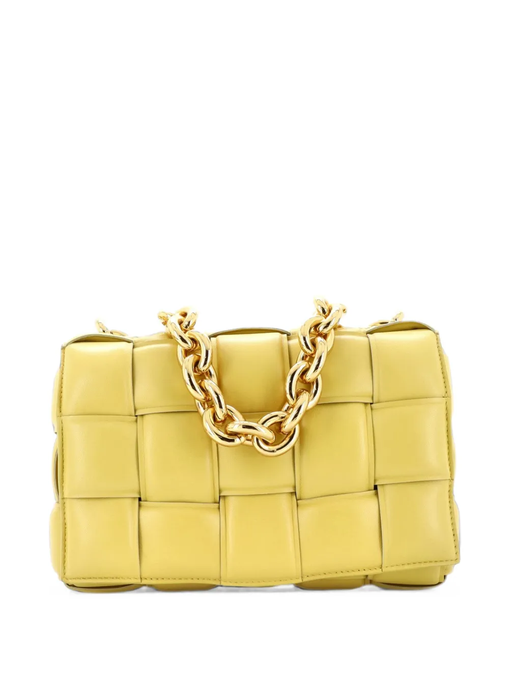 Bottega Veneta Pre-Owned Borsa a tracolla Cassette imbottita in pelle con motivo Maxi Intrecciato e catena - Giallo
