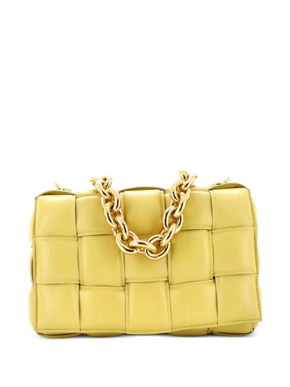 Bottega Veneta Pre-Owned Borsa a tracolla Cassette imbottita in pelle con motivo Maxi Intrecciato e catena - Giallo