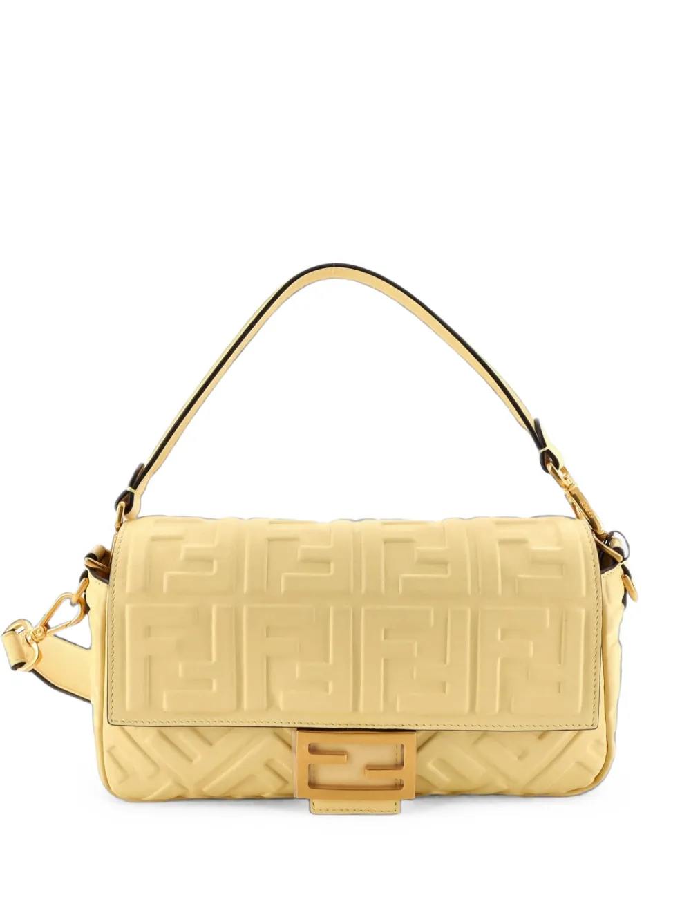 Fendi Pre-Owned Baguette NM Bag Zucca Embossed Leather Medium crossbody bag - Gelb