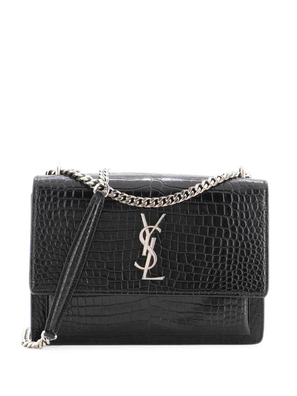 Saint Laurent Pre-Owned Sunset Crocodile Embossed Leather Medium crossbody bag - Schwarz