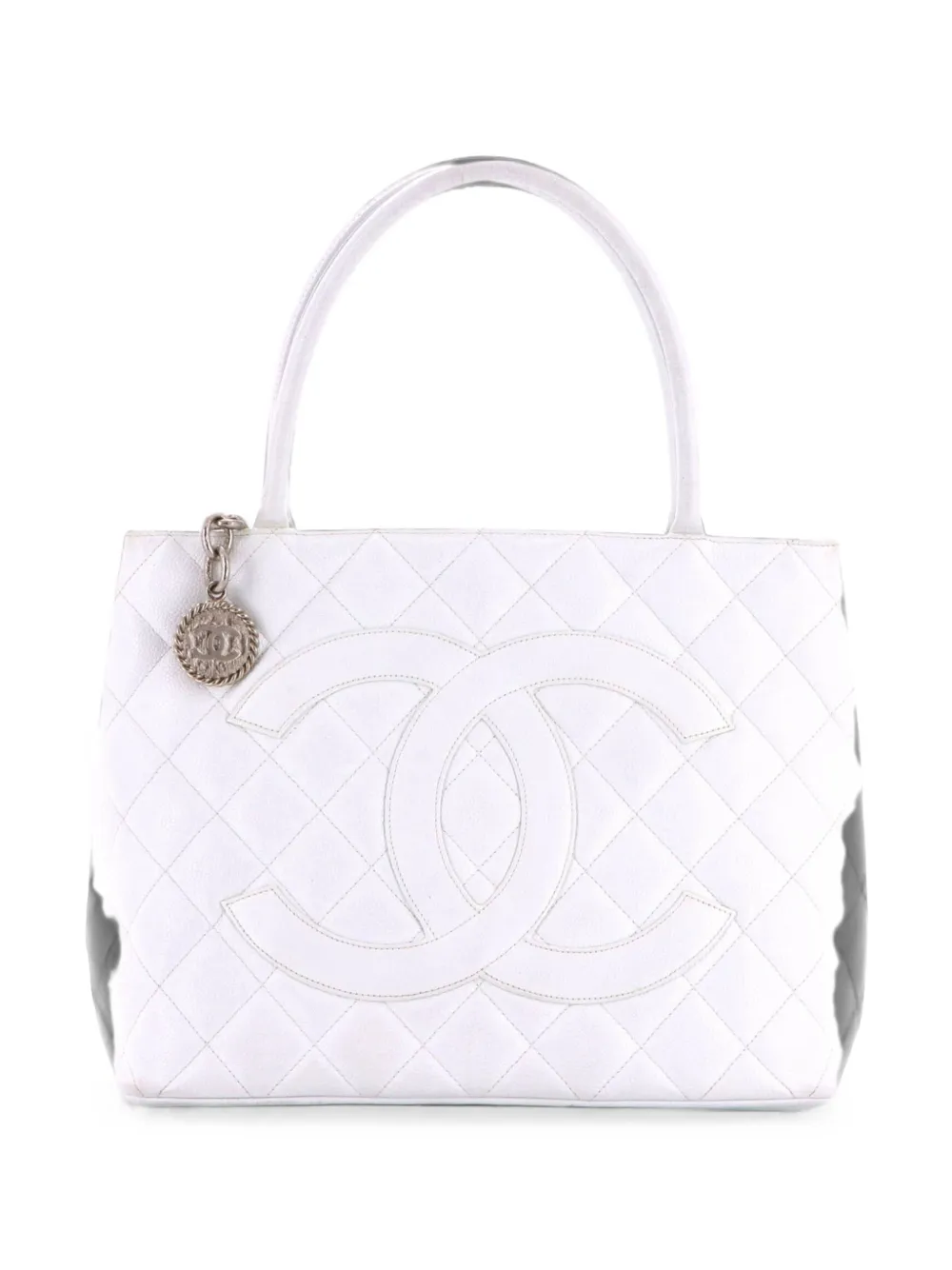 CHANEL Pre-Owned Borsa tote Medallion in pelle Caviar trapuntata - Bianco