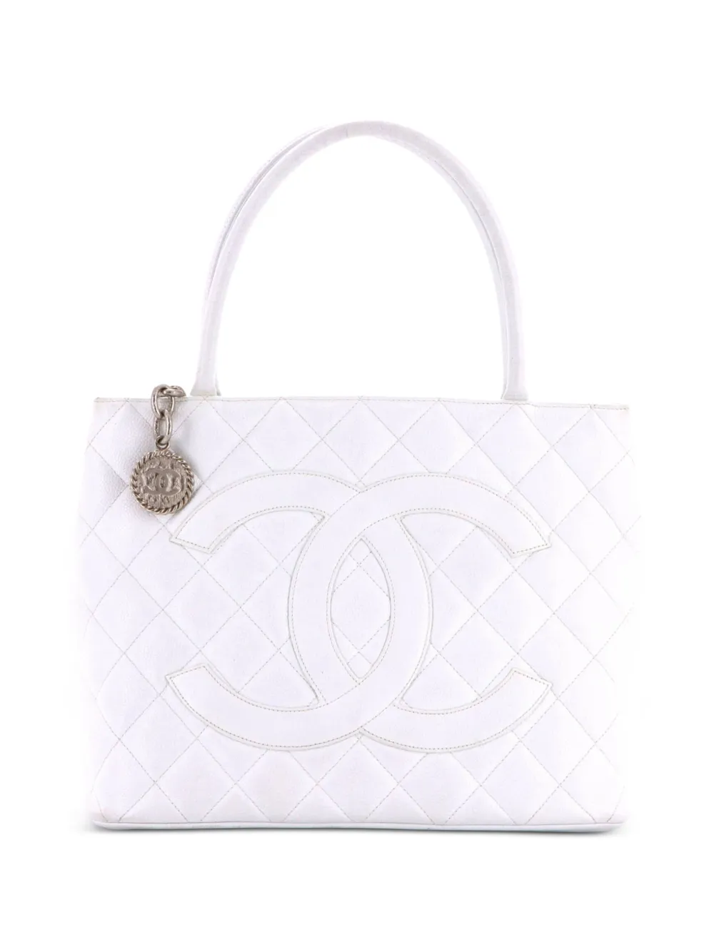 CHANEL Pre-Owned Borsa tote Medallion in pelle Caviar trapuntata - Bianco