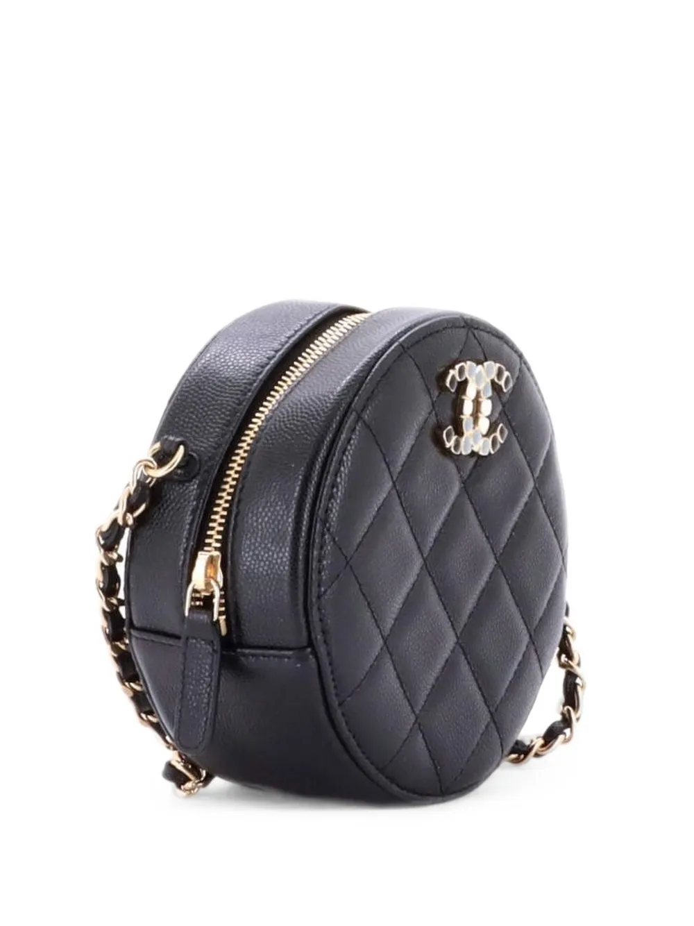 CHANEL Pre-Owned Round Clutch with Chain Quilted Caviar with Lacquered Metal crossbody bag - Nero
