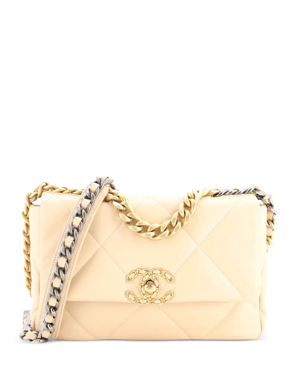 CHANEL Pre-Owned 19 Flap Bag Quilted Leather Medium crossbody bag - Toni neutri