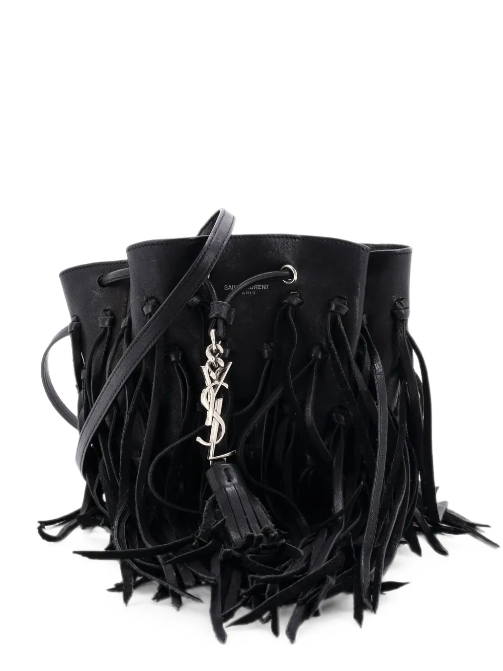 Saint Laurent Pre-Owned Mini Fringe Monogram Bourse Beuteltasche - Schwarz