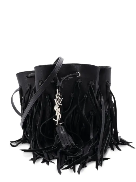 Saint Laurent Pre-Owned lille Bourse bucket-taske i læder med frynser og monogram