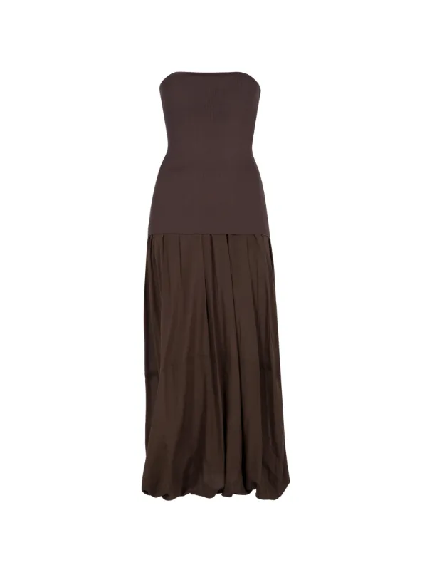 St. Agni Strapless Balloon-hem Maxi Dress in Brown
