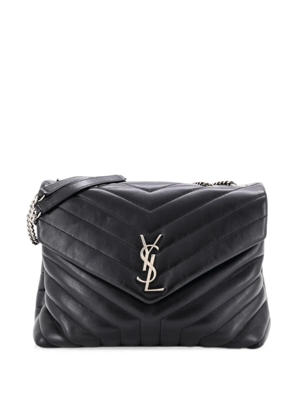 Saint Laurent Pre-Owned Mittelgroße Loulou Matelasse Chevron Schultertasche - Schwarz