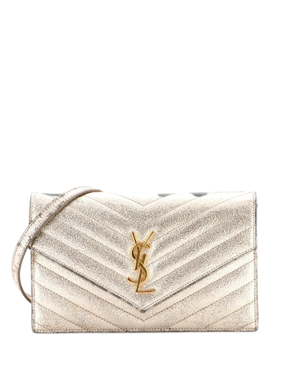Saint Laurent Pre-Owned Classic Monogram Wallet on Chain Matelasse Chevron Metallic Leather Small crossbody bag - Silber