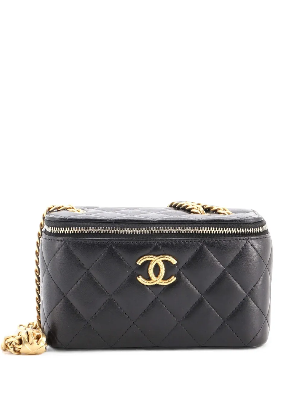 CHANEL Pre-Owned Borsa a tracolla All Slide Long Vanity Case piccola in pelle di agnello trapuntata con catena - Nero