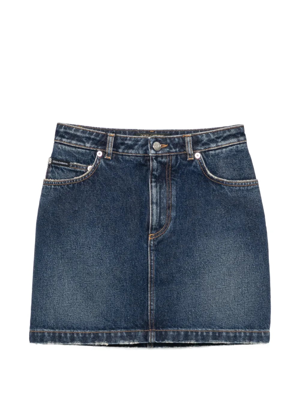 Dolce & Gabbana jupe en jean à plaque logo - Bleu Dolce & Gabbana jupe en jean à plaque logo - Bleu